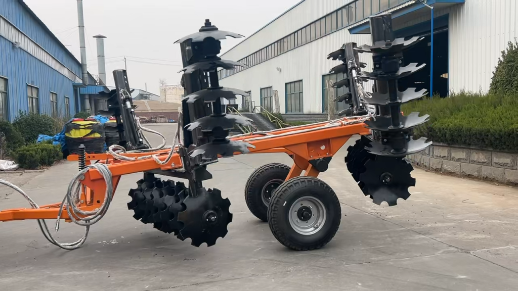Hydraulic folding heavy duty disc harrow in folded transport position